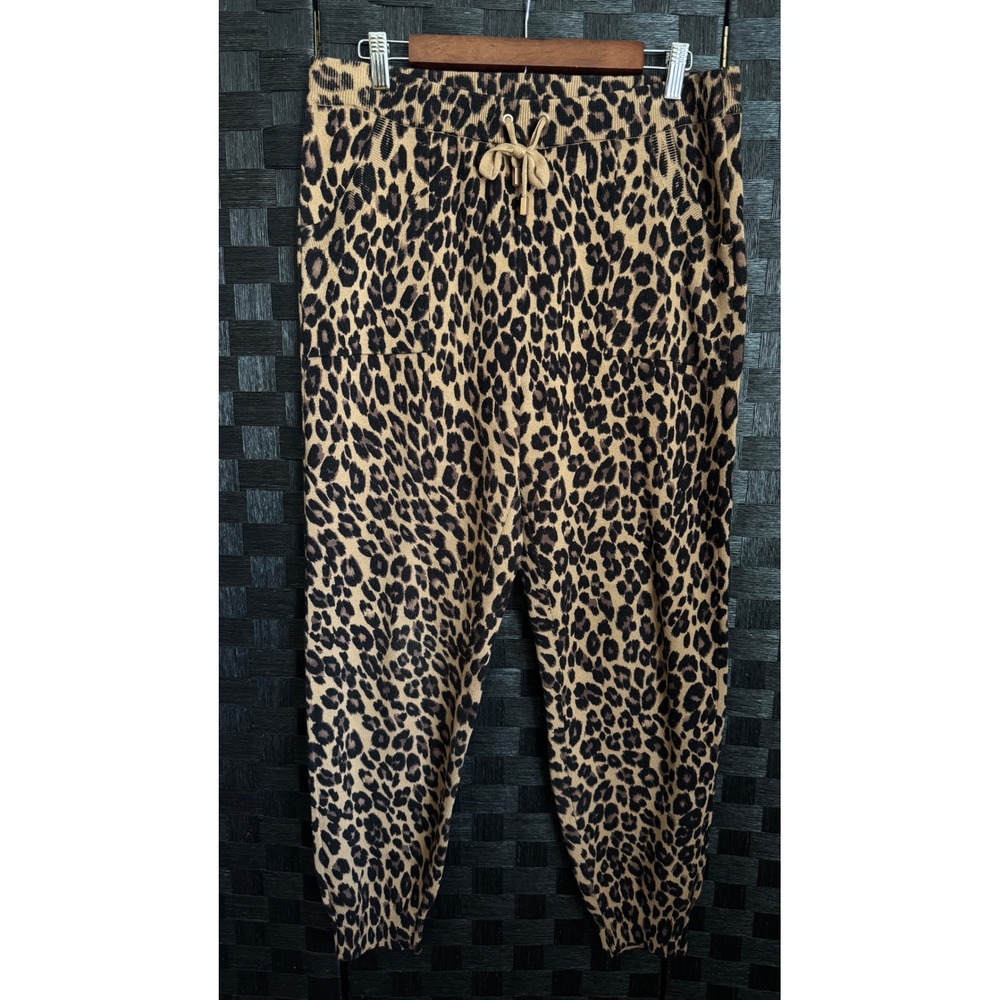 Chico's Zenergy Jogger Pants Women 1R M Brown Leopard Cashmere Blend Knit Pocket